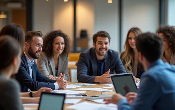Diverse professionals in training session